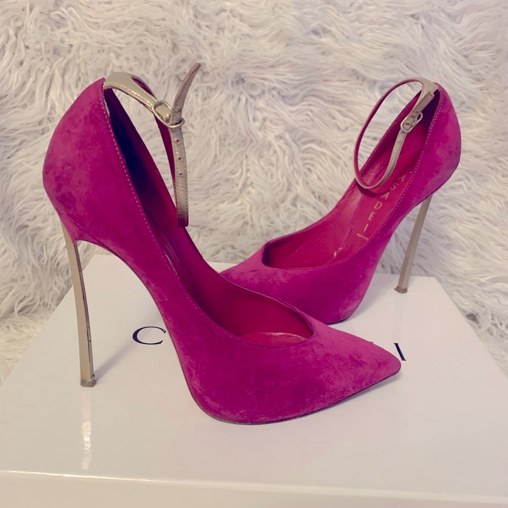 CASADEI Queen Suede Lampone Heels size 37, US 6,5. In box with replacement heels